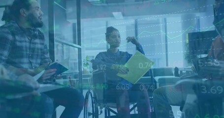 Poster - Animation of financial data processing over diverse business people in office