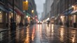 A rainy urban street scene, its details lost to a heavy, all-encompassing blur 