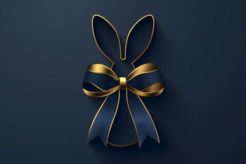 Wall Mural - Luxury bow and ribbon with Easter bunny rabbit  shaped on dark background.