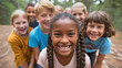 © Olga - School field trip. Group of Diverse Children Playing Outdoors