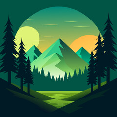 Wall Mural - Fantastic Epic Magical Landscape of Mountains. Summer nature. Mystic Valley, tundra, forest, hills. Game assets. Celtic Medieval RPG gaming background. Rocks and grass.