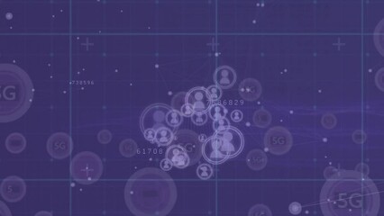 Poster - Animation of network of connections with icons and data processing on black background