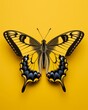 A butterfly with yellow and black wings on a yellow background in a minimal style