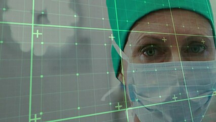 Poster - Animation of data processing over caucasian female surgeon