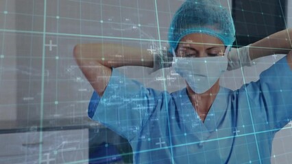 Poster - Animation of data processing over caucasian female surgeon