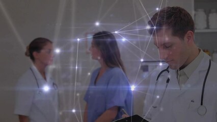 Poster - Animation of network of connections over caucasian male doctor