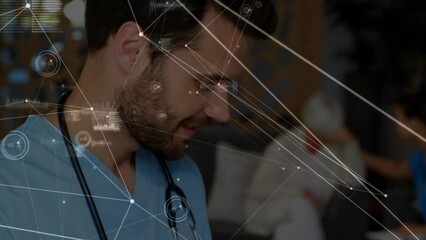 Poster - Animation of network of connections over caucasian male doctor