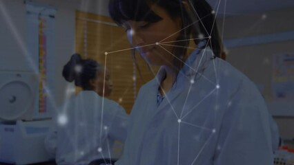 Poster - Animation of network of connections over caucasian female doctor