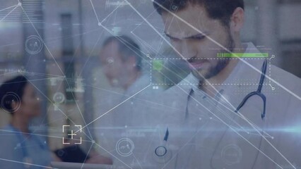 Poster - Animation of network of connections over caucasian male doctor