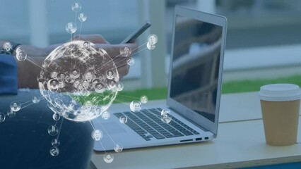 Poster - Animation of globe with connections over caucasian man using smartphone