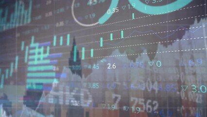 Poster - Animation of financial data processing over cityscape