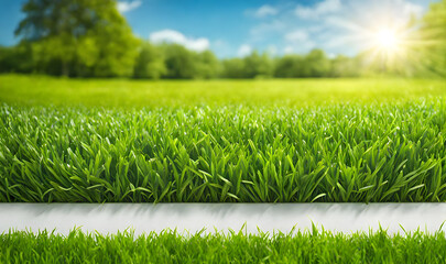 Wall Mural - wide lawn trimmed with precision under a blue sunny sky