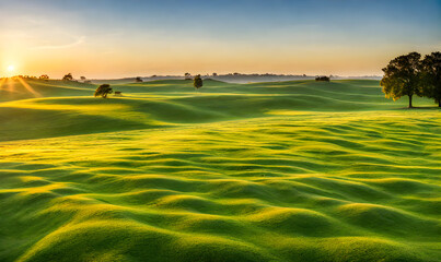 Wall Mural - wide lawn trimmed with precision under a sunset sky