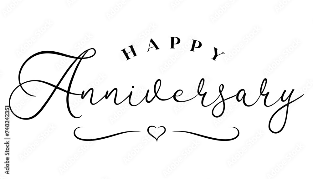 Happy Anniversary hand drawn lettering vector illustration. Stock ...