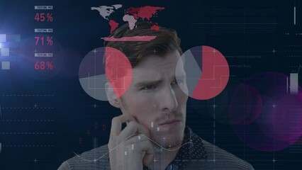 Poster - Animation of financial data processing over caucasian businessman