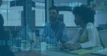 Poster - Animation of financial data processing over diverse business people in office