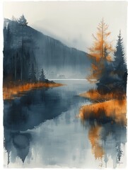 Wall Mural - Autumn Mood: Cityscape in Gray and Blue Watercolor Generative AI
