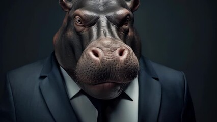 Poster - A humorous image of a hippo dressed in a suit and tie. Perfect for adding a touch of fun to your project.