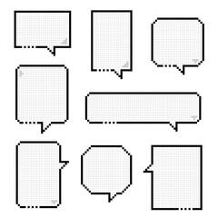 Fototapete - collection set of retro game 8bit pixel speech bubble balloon black and white color, flat design vec