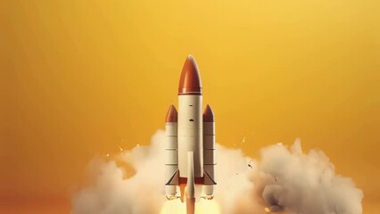 Poster - A powerful space shuttle taking off into the sky. Ideal for illustrating space exploration concepts. .