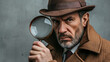 A detective is examining clues using a magnifying glass