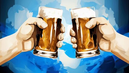 Poster - Two hands holding up two glasses of beer, suitable for beer advertisements.