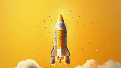 Poster - A space shuttle taking off into the sky. Suitable for science and technology concepts.