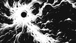 solid black and white template of a wormhole on a solid black background, black and white vector art