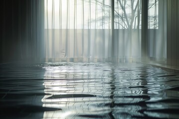 Leinwandbilder - Calm waters mirror the serenity of a modern, minimalist space with a soothing atmosphere and natural light filtering through