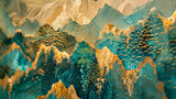 Fototapeta Konie - jade mountains in the style of pink turquoise