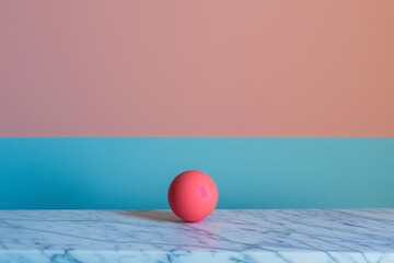 Fototapete - a minimalistic image of a single bright pink ball against a pastel blue and pink gradient background
