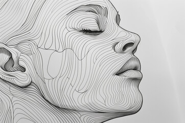 Wall Mural - A linear pencil drawing on paper. Portrait of a woman. Minimalism style. Generative AI.