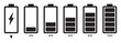 © Vector Vista - Battery icon silhouette with stroke line, vector. Battery symbol with stroke line. Vector illustration of charging battery.  Battery indicator symbols.