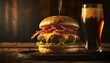 Sizzling Goodness: Realistic Juicy Burger with Bacon and Melted Pepper Jack Cheese