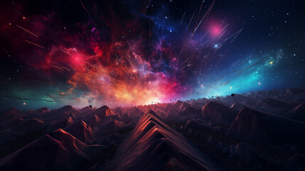 Poster - Galactic fireworks in abstract space.Wallpaper Backgound