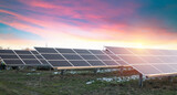 Fototapeta Tulipany - Close-up of Solar cell farm power plant eco technology.landscape of Solar cell panels in a photovoltaic power plant.concept of sustainable resources. High quality photo