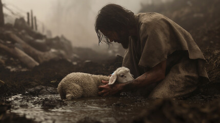 Wall Mural - jesus, verlorenes Lamm, lost lamb, savior