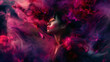 © ADDICTIVE STOCK - AI Generated Image. Contemplative and dreamlike Asian woman mixed with abstract red and magenta flowers