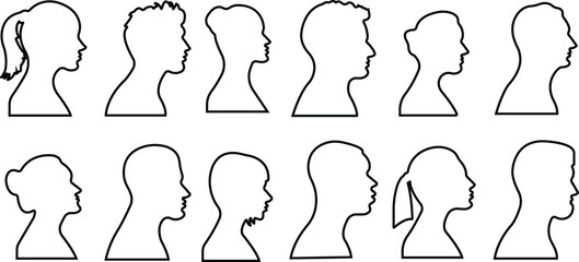 user profile, person icon in line set isolated in transparent background Suitable for social media man, women profiles, screensavers depicting male and female face silhouettes vector for apps website