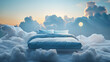 Bed stand in blue fluffy cloud - symbolic for good sleep, sky setting
