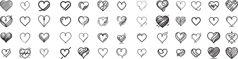 Wall Mural - hearts doodle style, collection set, hand drawing one line laser cutting engraving