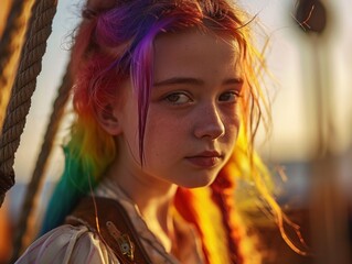 Wall Mural - a girl with rainbow hair