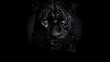 Beautiful black panter with yellow eyes on a dark background, close-up front view.generative ai