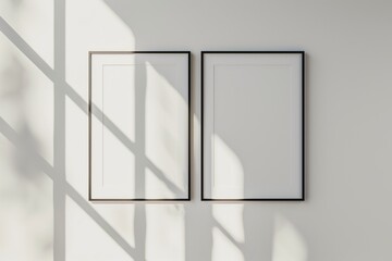 Minimalistic mockup in black frame on white wall