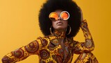 Fototapeta Konie - cool 70's disco fashion black woman model retro vintage style afro 