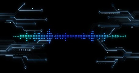 Poster - Animation of data processing and circuit board over dark background