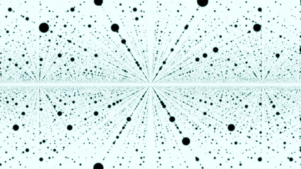 Aufkleber - Flying inside abstract space with rows of flying dots. Animation. Endless quantity of levitating spheres.
