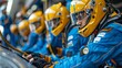 Professional pit crew ready for action as their teams created by ai