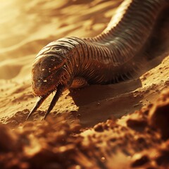 Huge Sand Worm, Giant Sandworm Raising Up From the Desert Depths, Little Man in Black