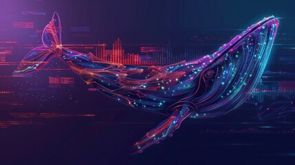 a 3d low polygonal vector illustration featuring a whale and containers, symbolizing computer develo